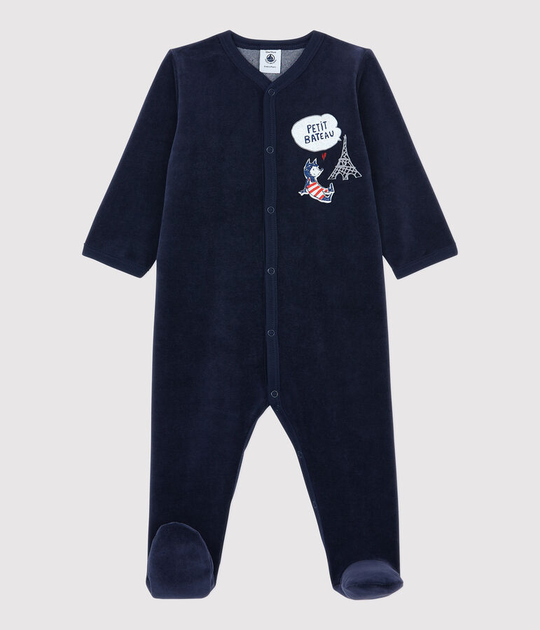 Babies' Navy Velour Sleepsuit blue